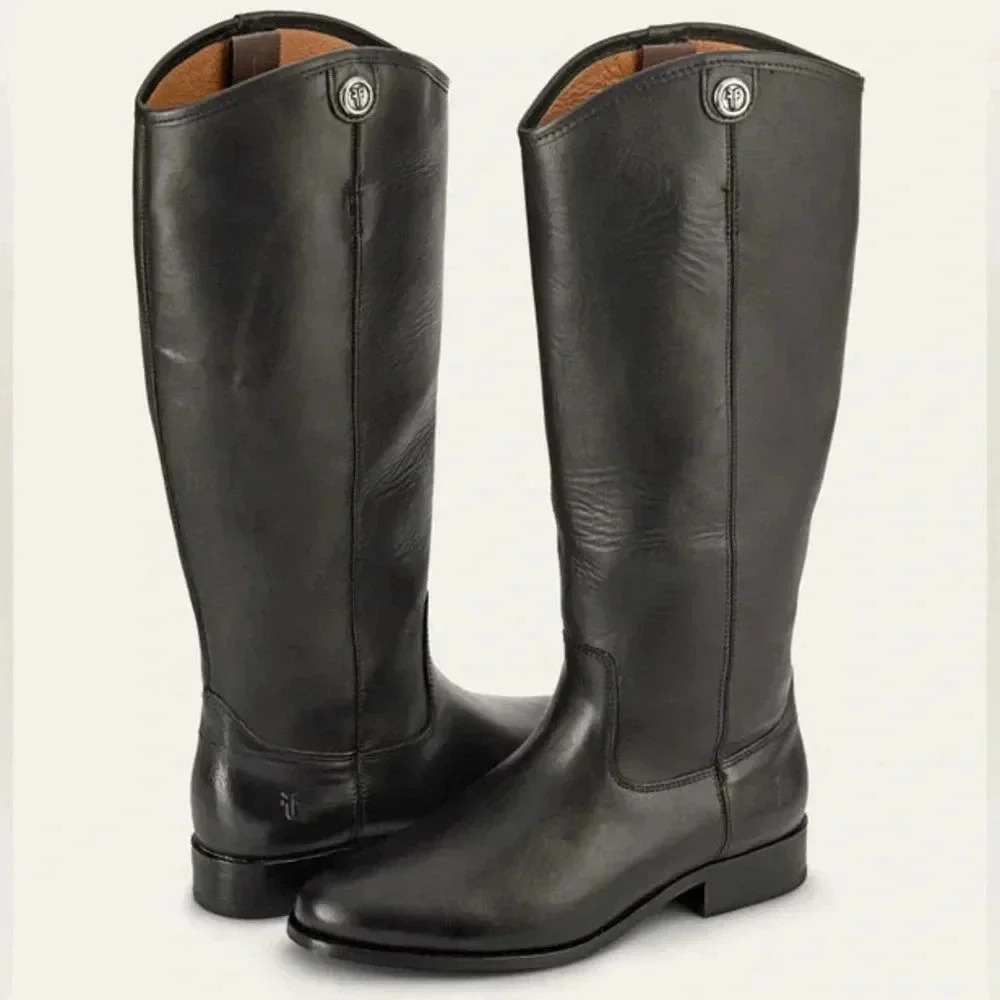NEW FRYE Melissa Button 2 Black Leather Equestrian Boots Women’s Size 5.5B
